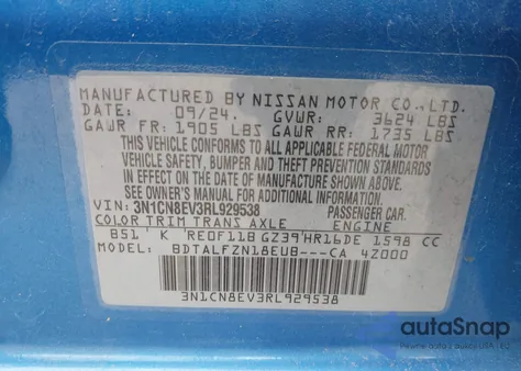 2024 Nissan Versa 1.6 Sv z USA, uszkodzony, nr VIN 3N1CN8EV3RL929538